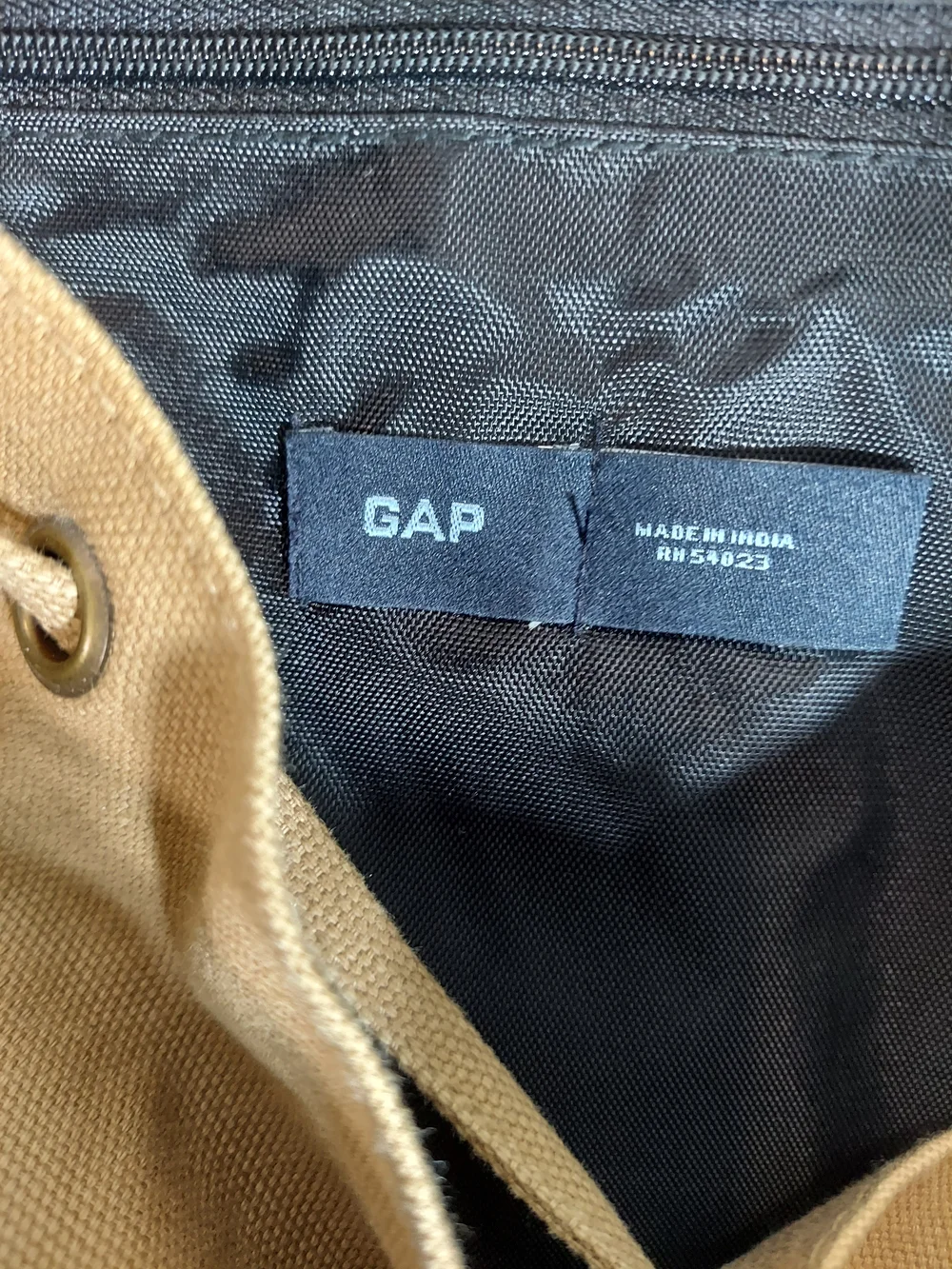 VTG GAP Canvas Military Rucksack Backpack Khaki Brown Leather Trim Utility